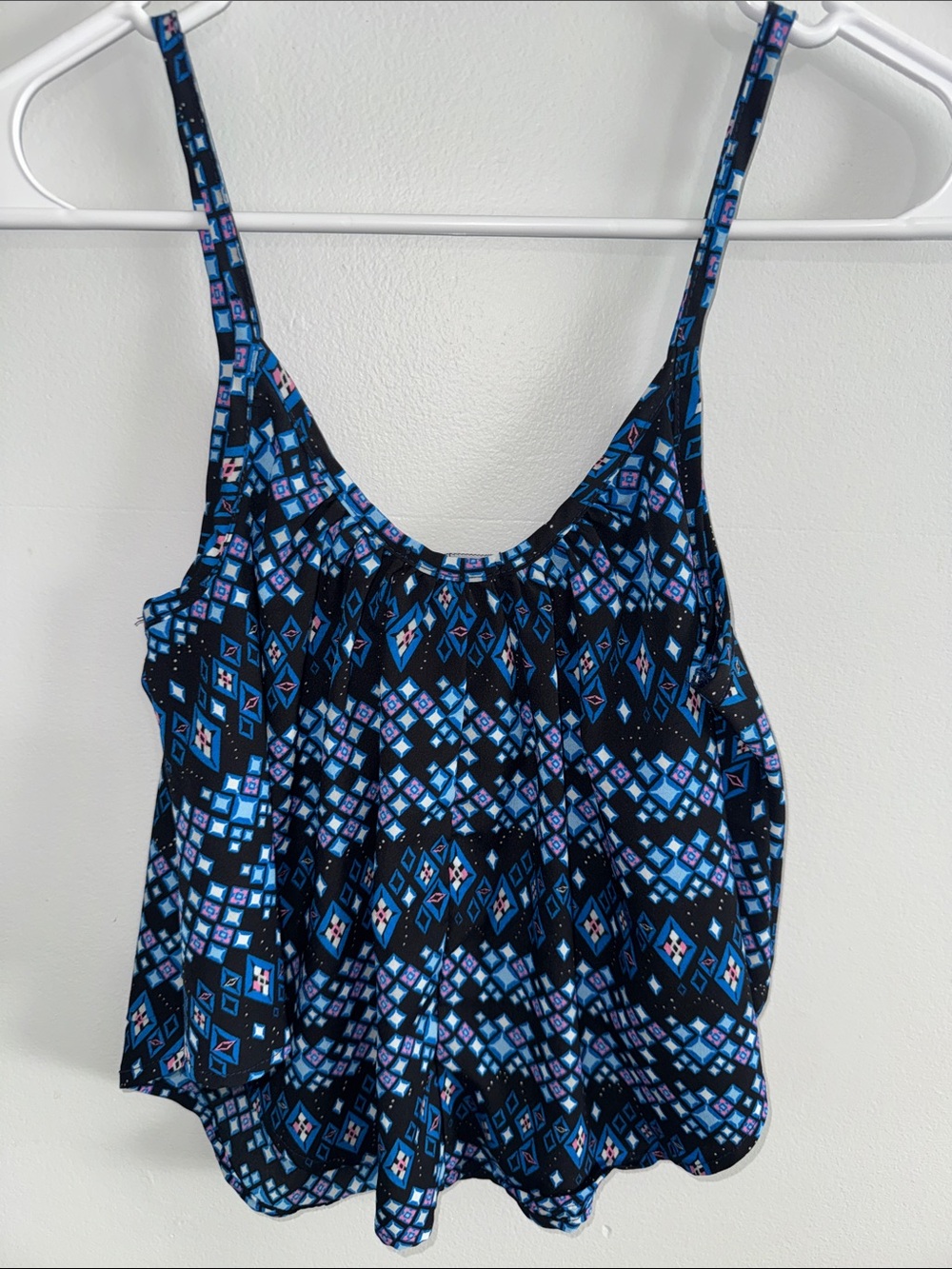 Rue21 Black Cami with Blue Geometric Print